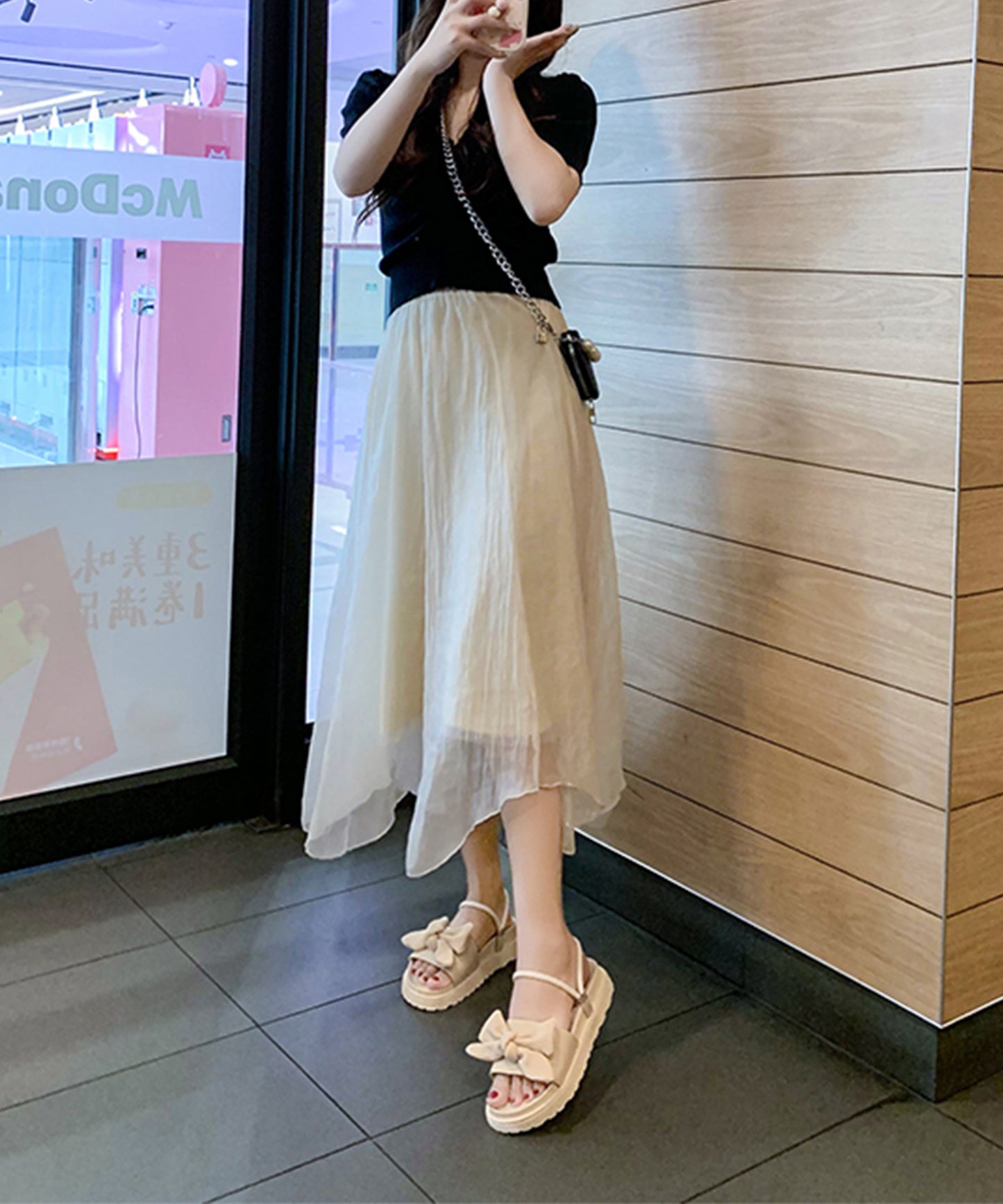 コーデュロイ リボン コンフォート フラット サンダル