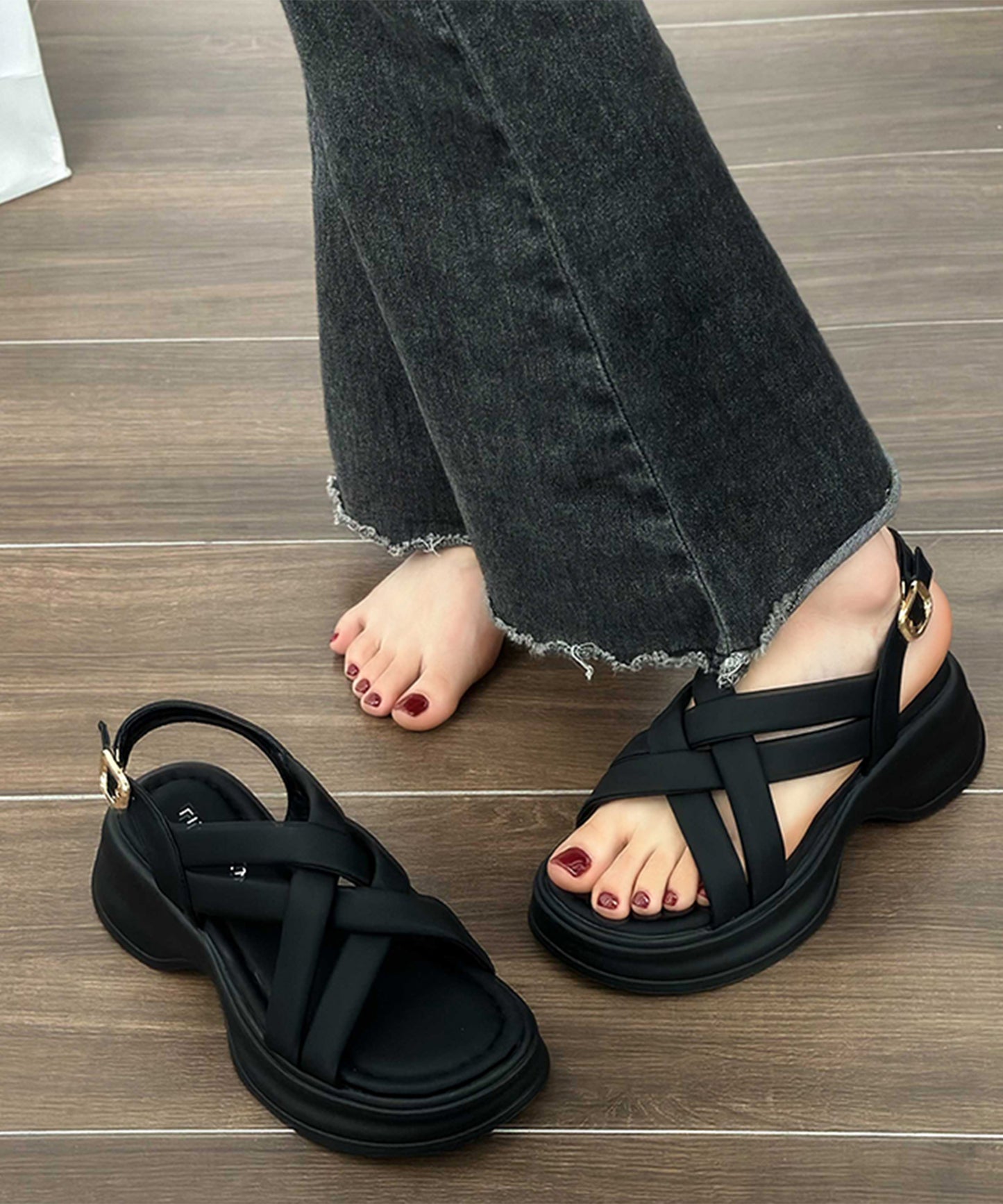 ソフト メッシュ バックストラップ 厚底 サンダル