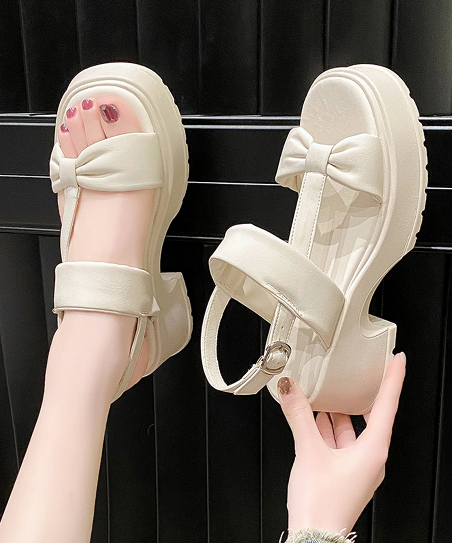 リボンライク バックストラップ 厚底 サンダル
