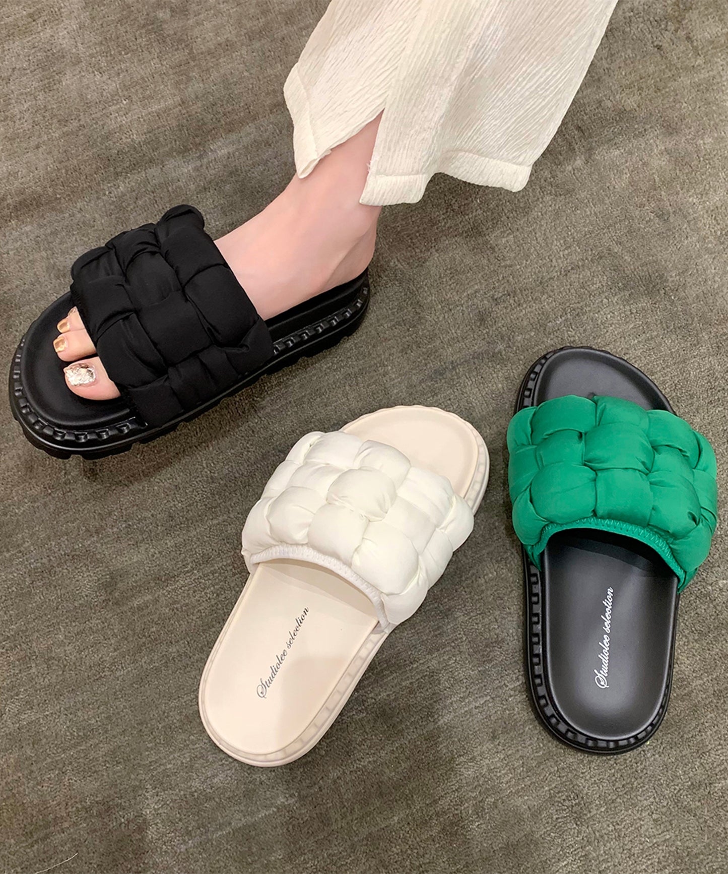クッション メッシュ コンフォート フラット サンダル