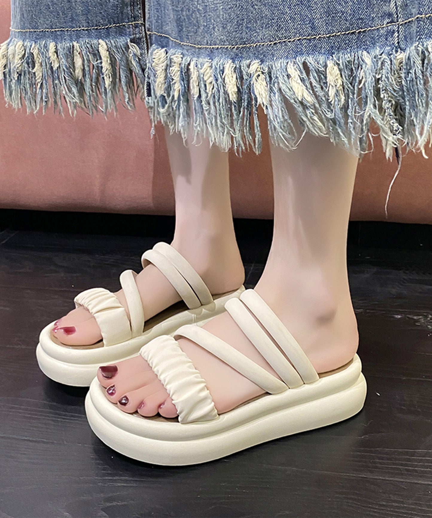 ソフト ギャザー ストラップ コンフォート フラット サンダル