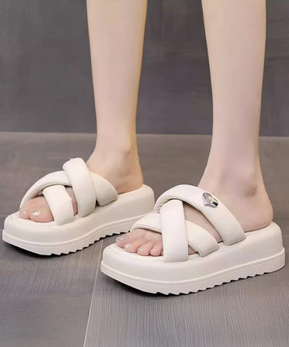 ハート モチーフ クロス ストラップ 厚底 スライド サンダル