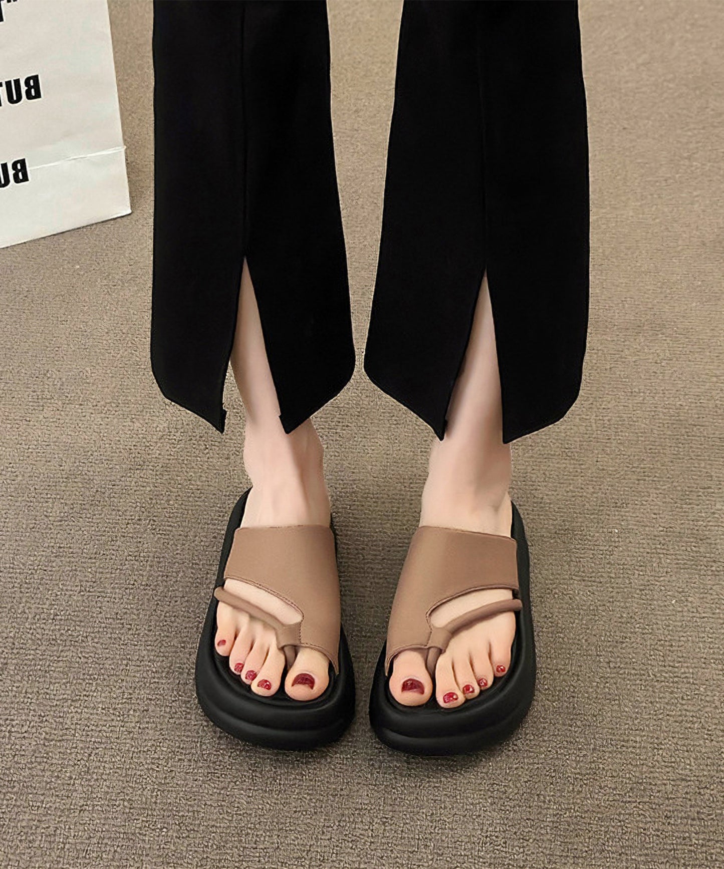 アシンメトリー スライド トング 厚底 サンダル