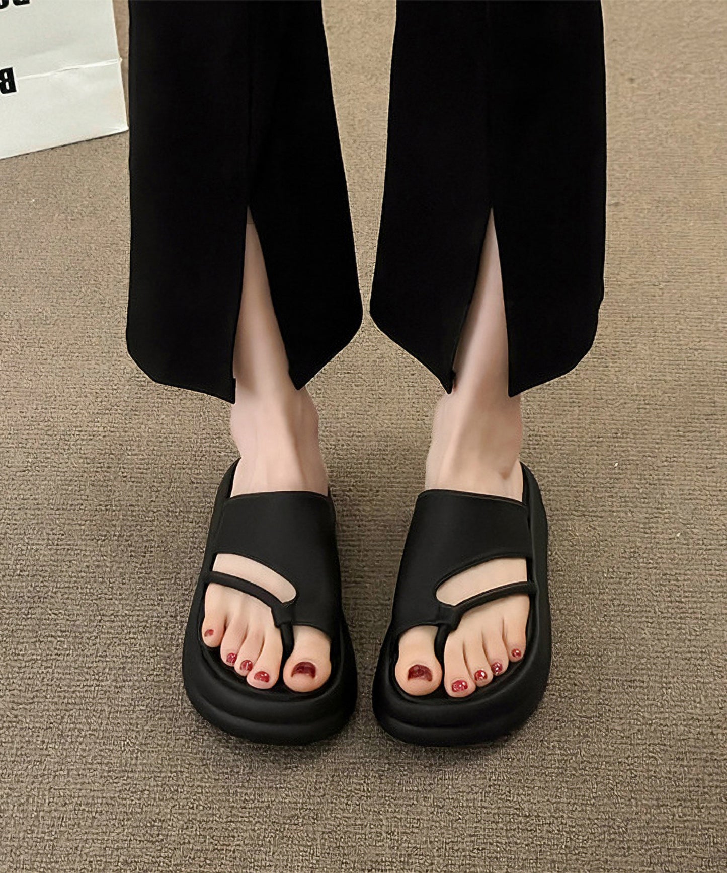 アシンメトリー スライド トング 厚底 サンダル