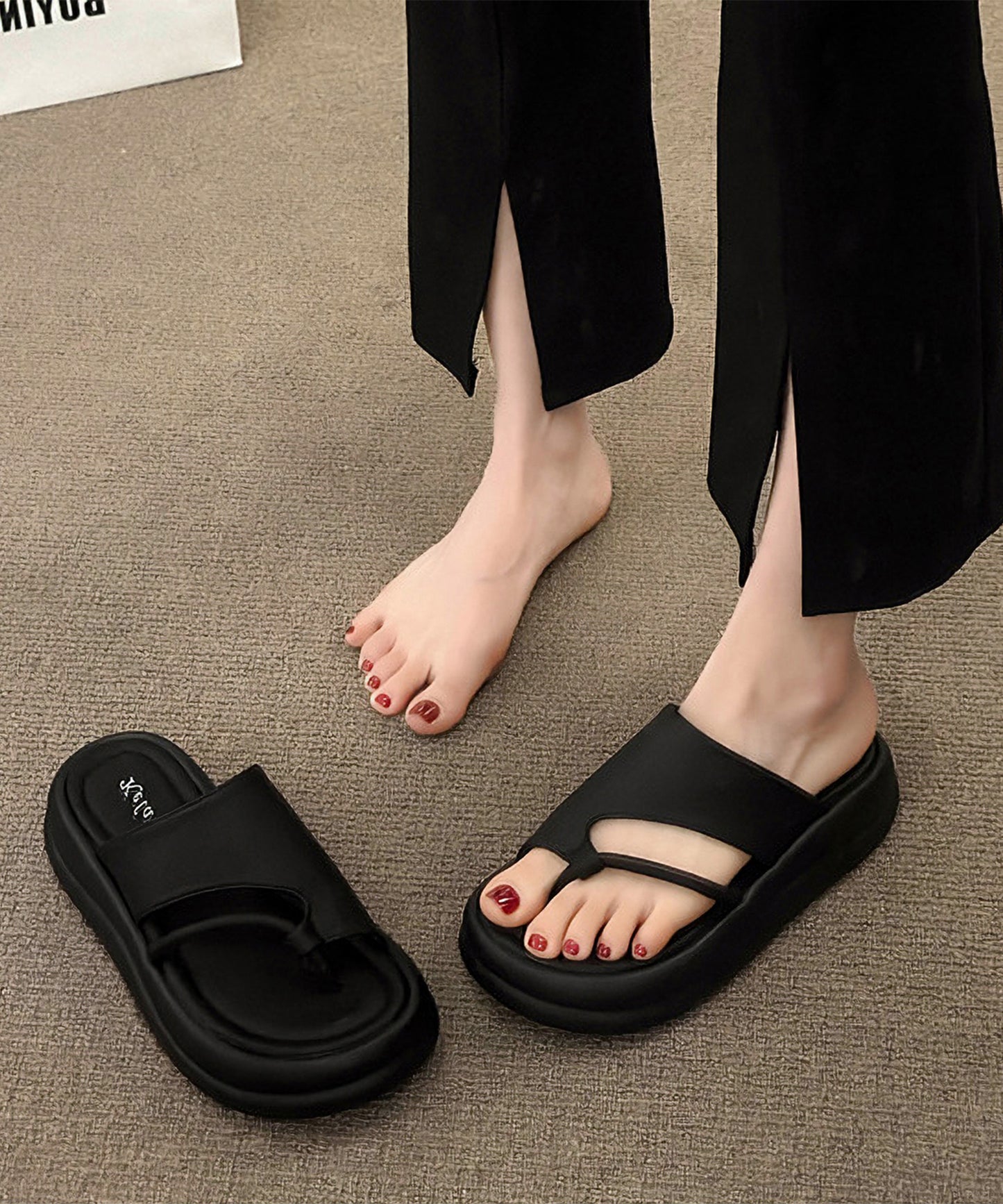 アシンメトリー スライド トング 厚底 サンダル