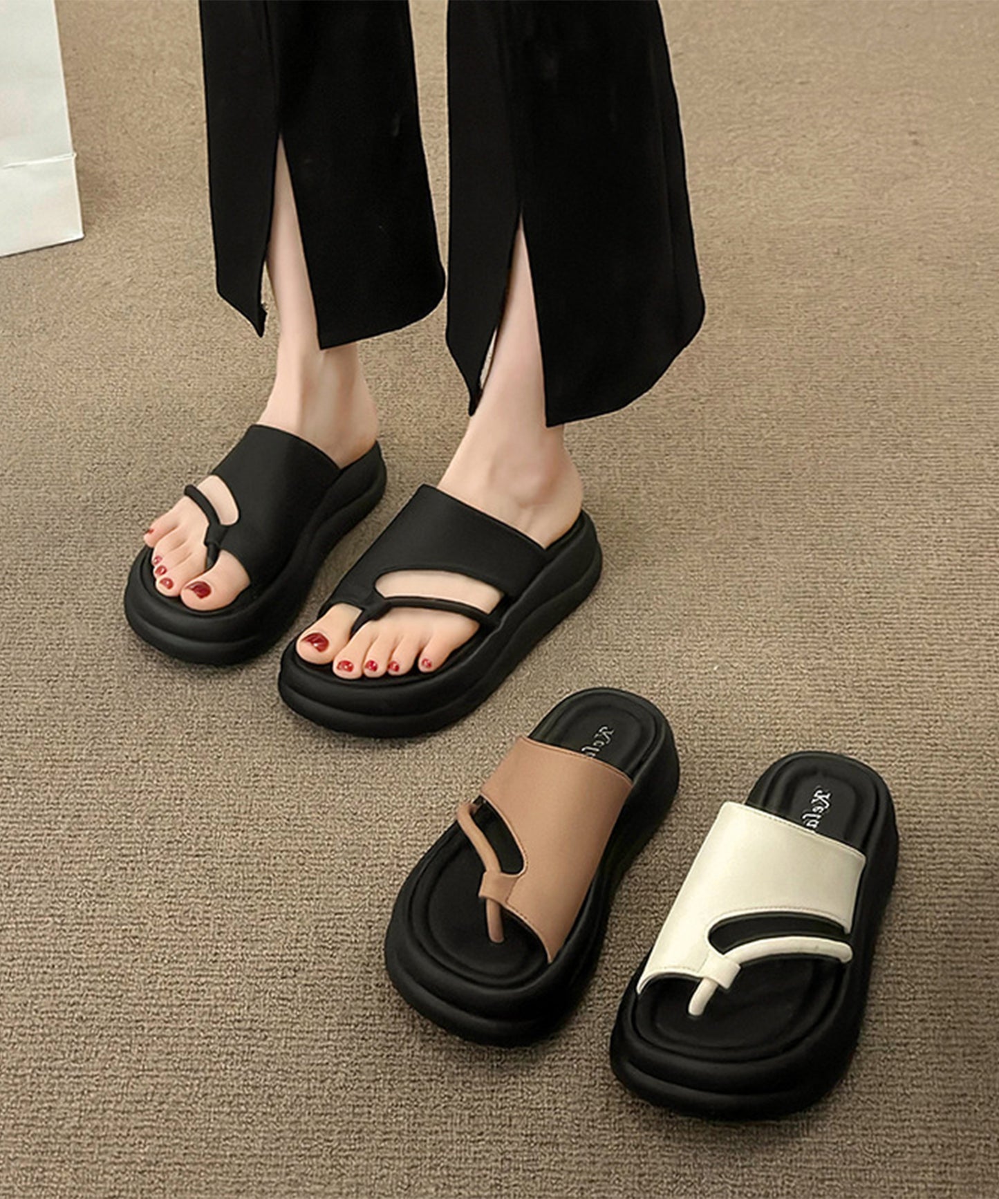 アシンメトリー スライド トング 厚底 サンダル