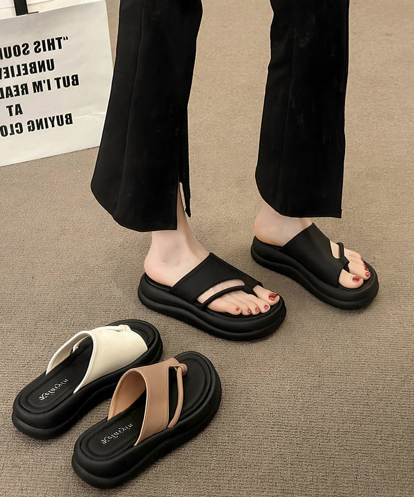 アシンメトリー スライド トング 厚底 サンダル