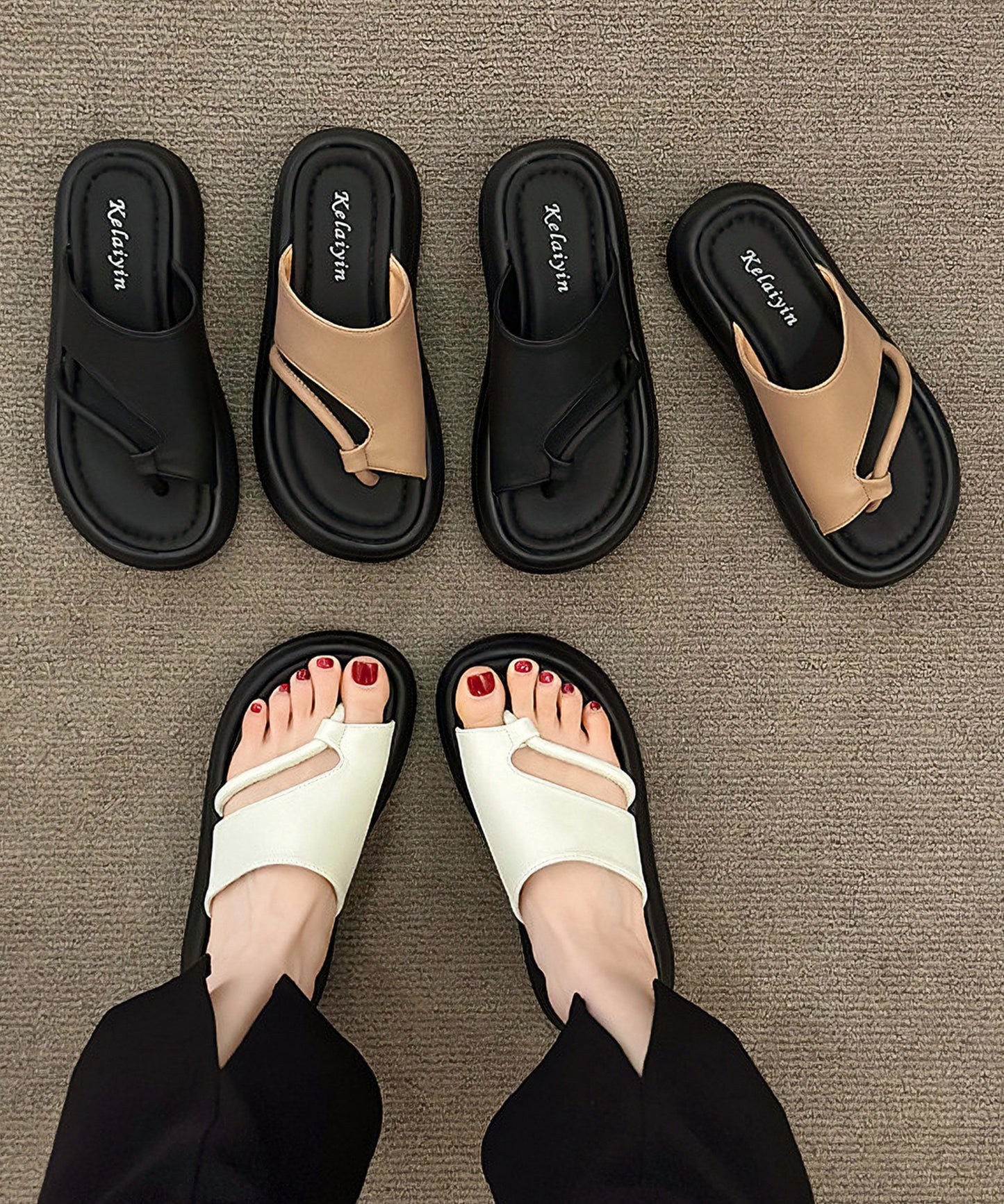 アシンメトリー スライド トング 厚底 サンダル
