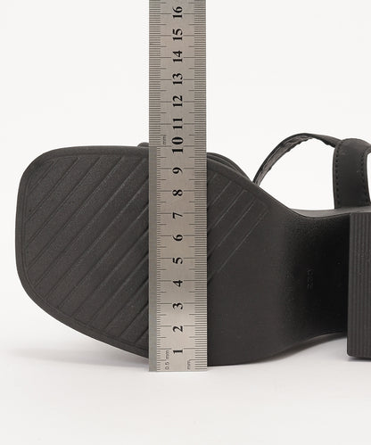 レザー調 クロス ストラップ プラットフォーム 厚底 太ヒール サンダル