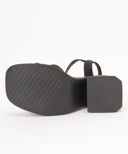 レザー調 クロス ストラップ プラットフォーム 厚底 太ヒール サンダル