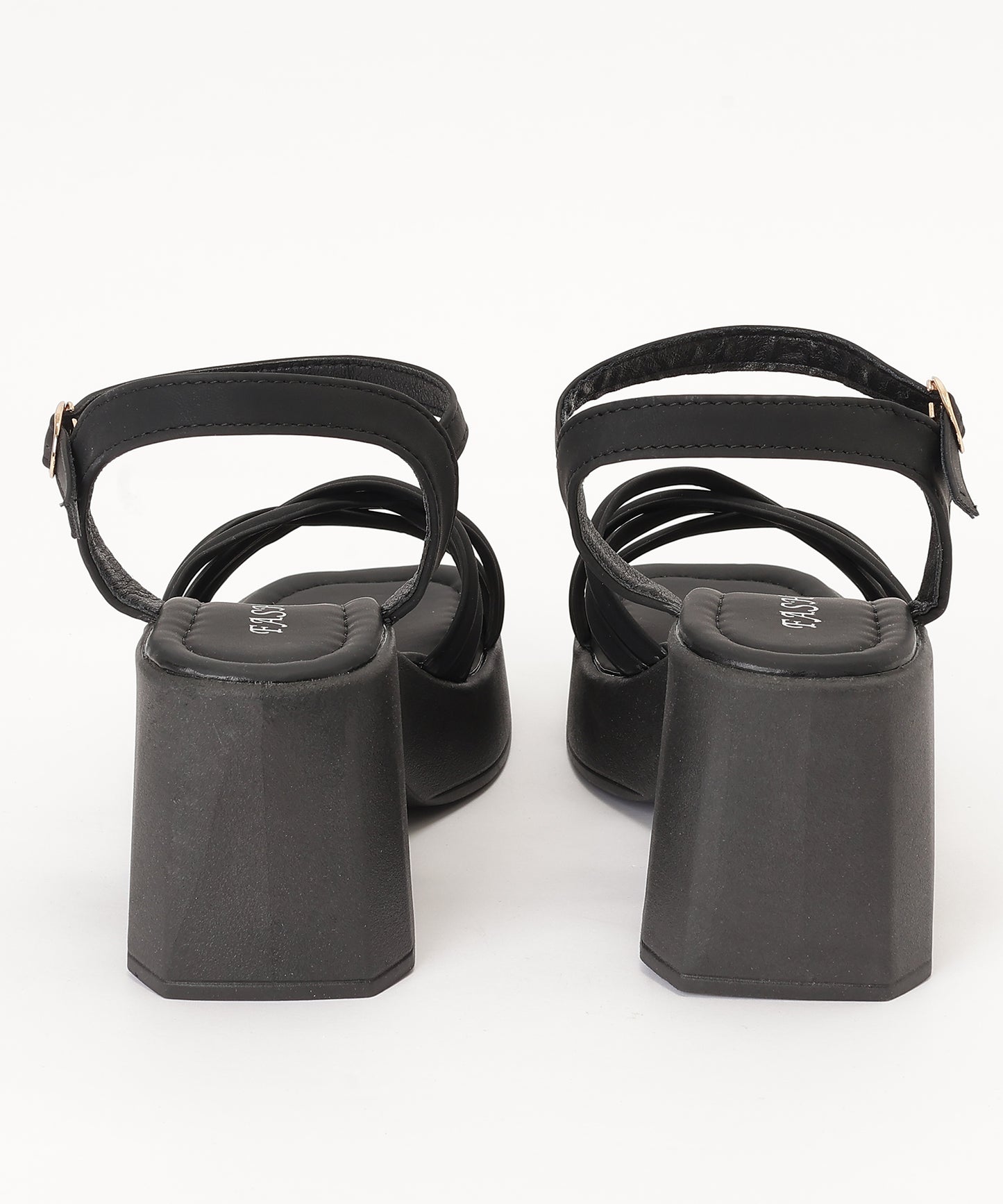 レザー調 クロス ストラップ プラットフォーム 厚底 太ヒール サンダル