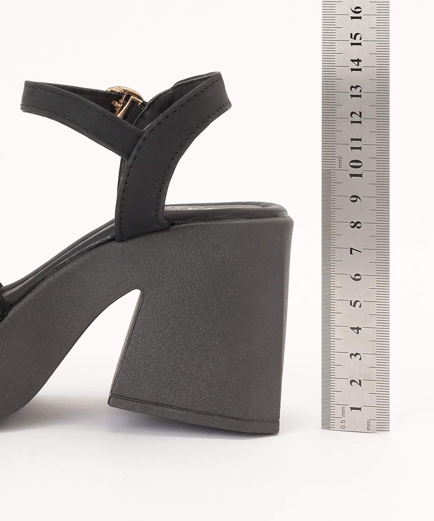 レザー調 クロス ストラップ プラットフォーム 厚底 太ヒール サンダル