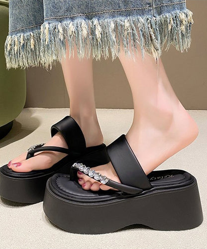 レザー調 ビジュー ストラップ 厚底 トング サンダル