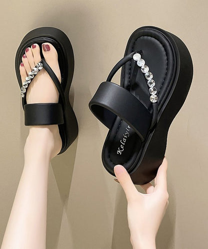 レザー調 ビジュー ストラップ 厚底 トング サンダル