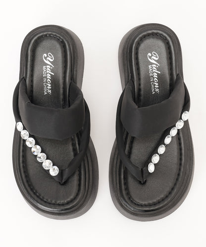 レザー調 ビジュー ストラップ 厚底 トング サンダル