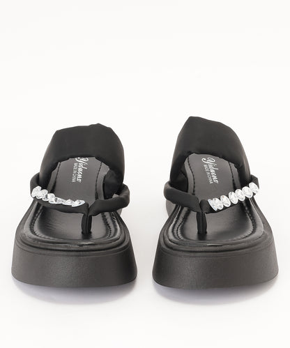 レザー調 ビジュー ストラップ 厚底 トング サンダル