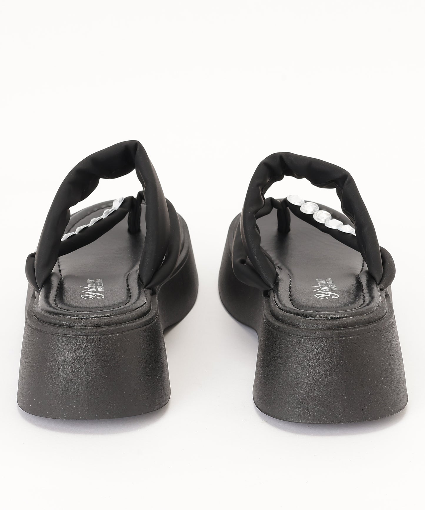 レザー調 ビジュー ストラップ 厚底 トング サンダル