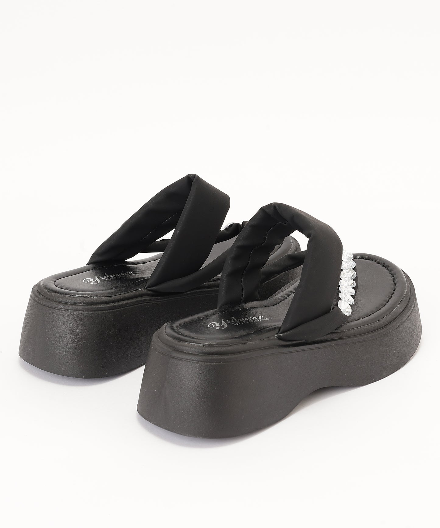 レザー調 ビジュー ストラップ 厚底 トング サンダル