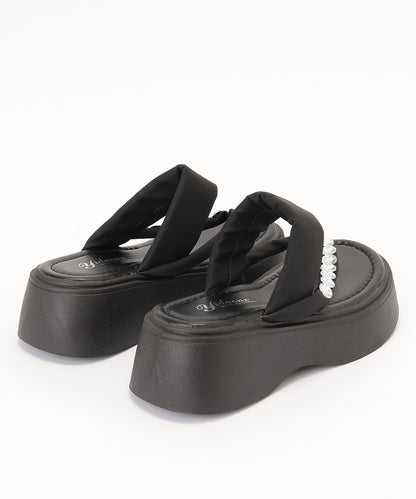 レザー調 ビジュー ストラップ 厚底 トング サンダル