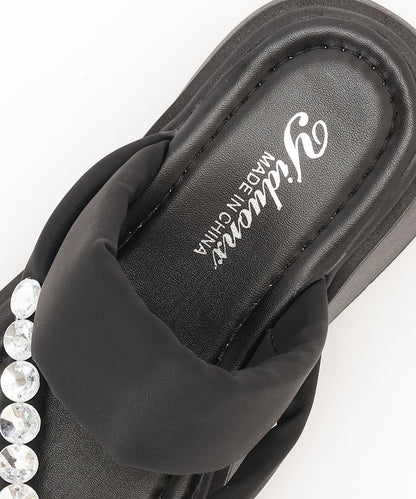 レザー調 ビジュー ストラップ 厚底 トング サンダル