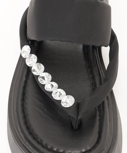 レザー調 ビジュー ストラップ 厚底 トング サンダル