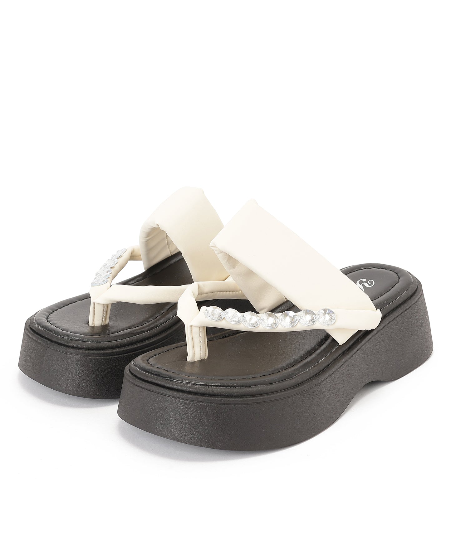 レザー調 ビジュー ストラップ 厚底 トング サンダル