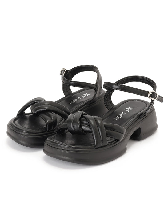 レザー調 ツイスト クロス ストラップ 厚底 プラットフォーム サンダル