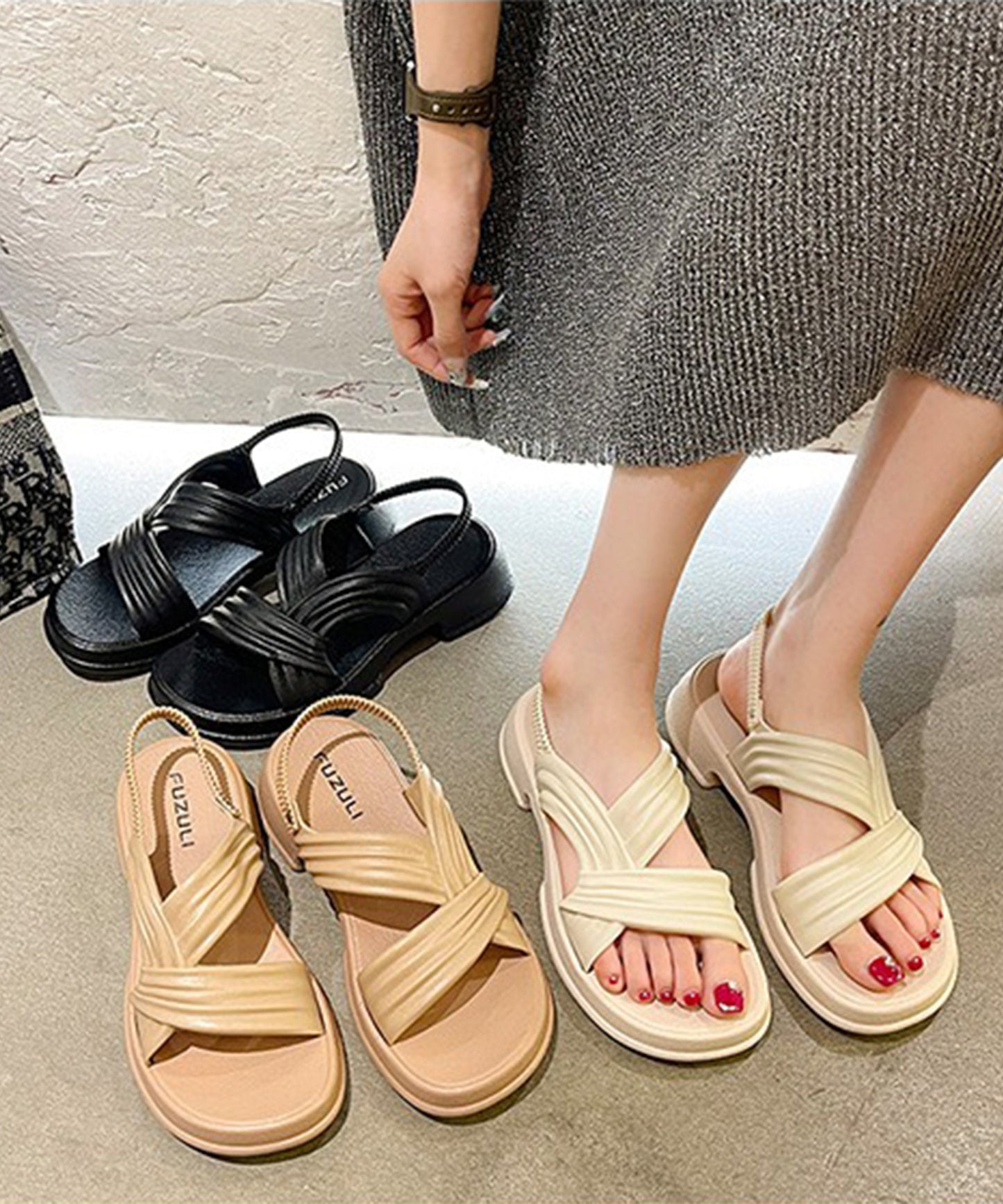 アシンメトリー バックストラップ 厚底 プラットフォーム サンダル