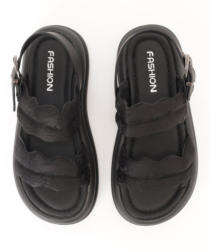 花柄 ウェーブ ダブルバンド バックストラップ 厚底 サンダル