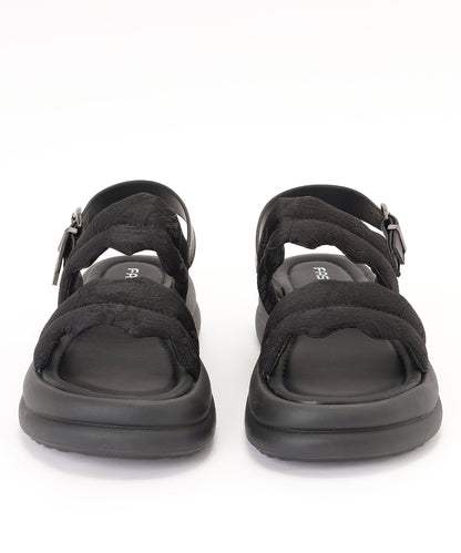 花柄 ウェーブ ダブルバンド バックストラップ 厚底 サンダル