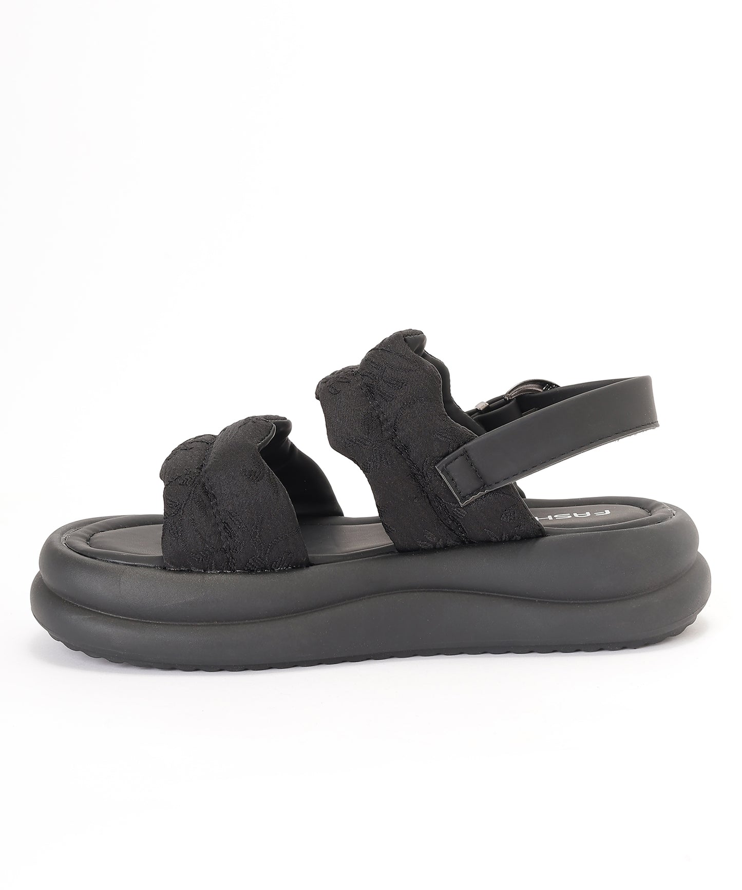 花柄 ウェーブ ダブルバンド バックストラップ 厚底 サンダル