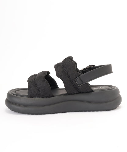 花柄 ウェーブ ダブルバンド バックストラップ 厚底 サンダル