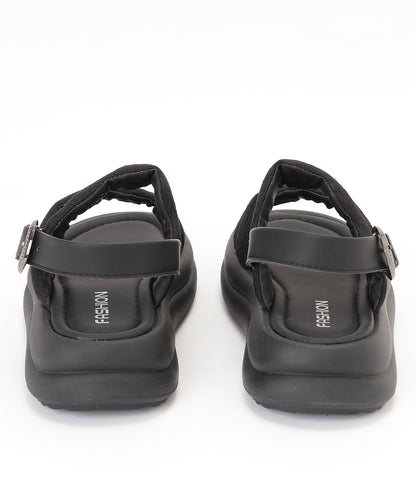 花柄 ウェーブ ダブルバンド バックストラップ 厚底 サンダル