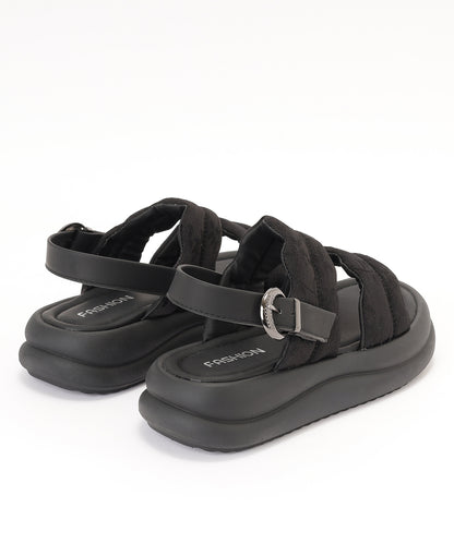 花柄 ウェーブ ダブルバンド バックストラップ 厚底 サンダル