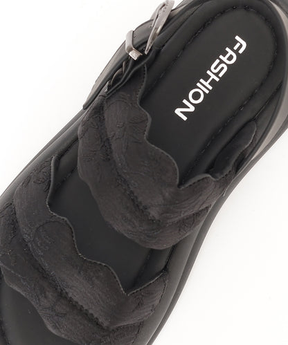 花柄 ウェーブ ダブルバンド バックストラップ 厚底 サンダル