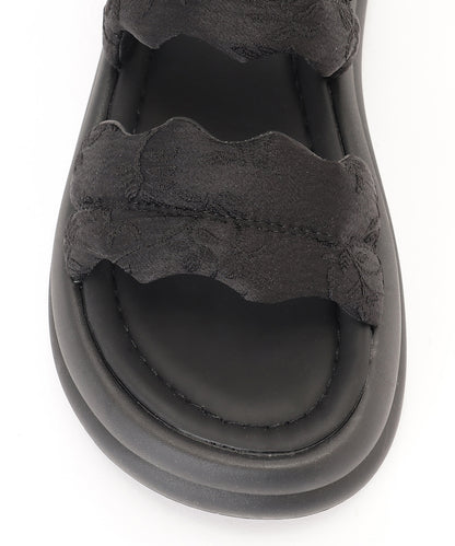 花柄 ウェーブ ダブルバンド バックストラップ 厚底 サンダル