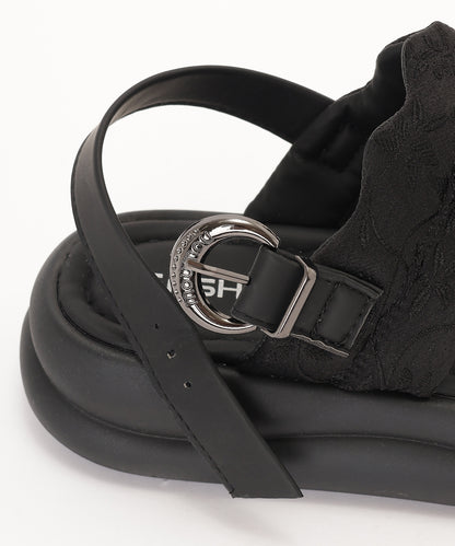 花柄 ウェーブ ダブルバンド バックストラップ 厚底 サンダル