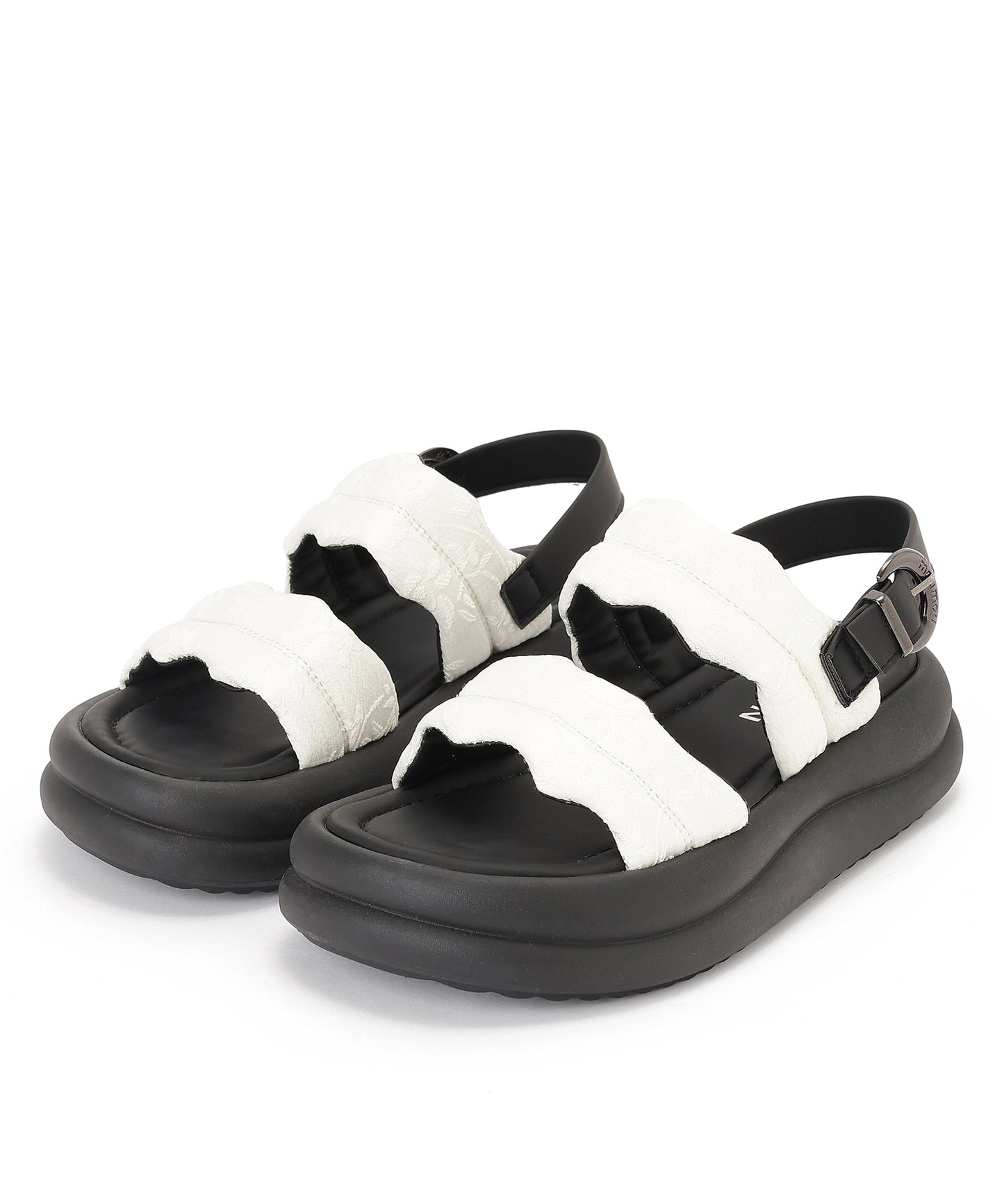 花柄 ウェーブ ダブルバンド バックストラップ 厚底 サンダル