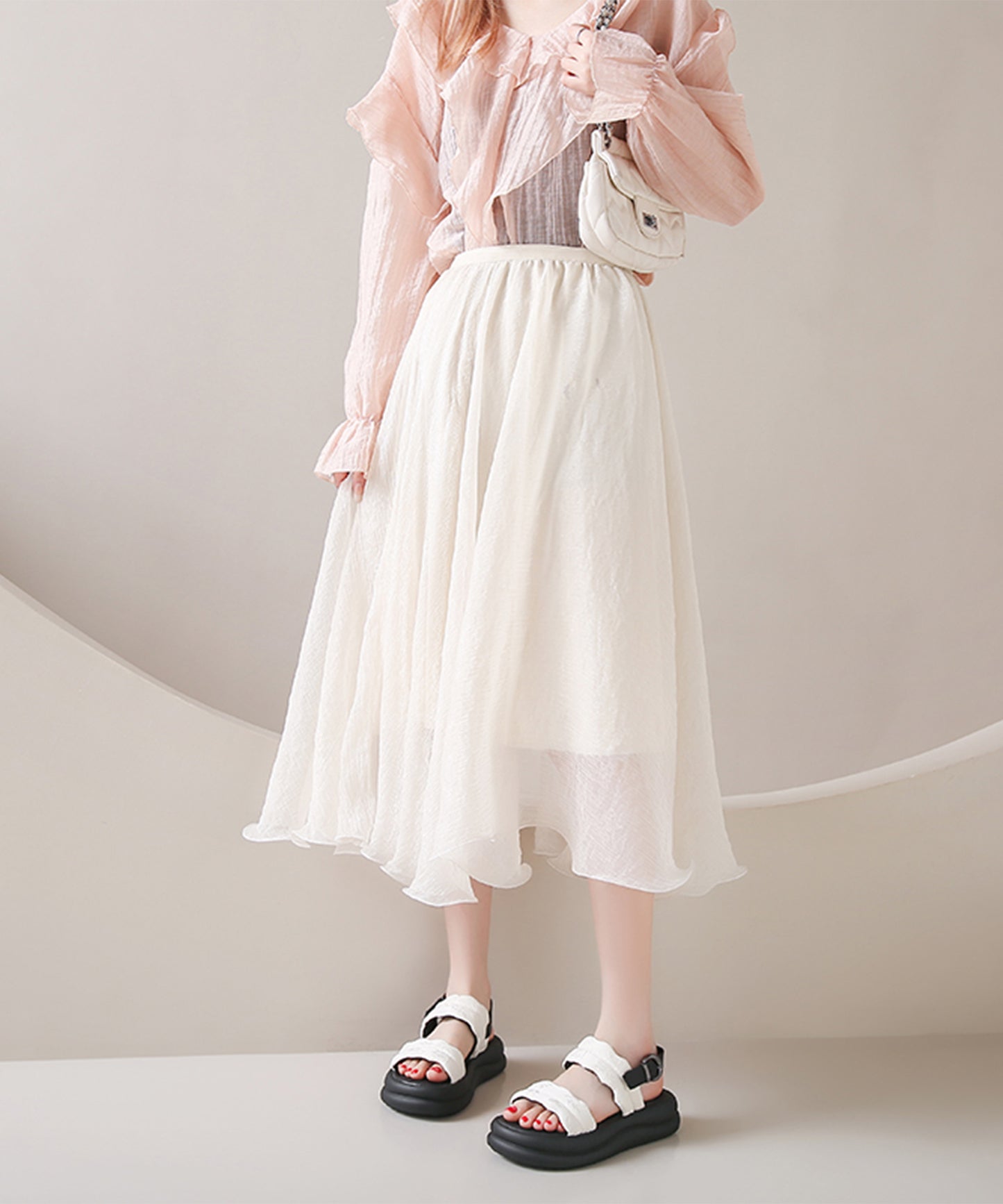 花柄 ウェーブ ダブルバンド バックストラップ 厚底 サンダル