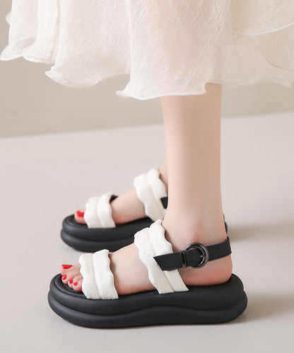 花柄 ウェーブ ダブルバンド バックストラップ 厚底 サンダル