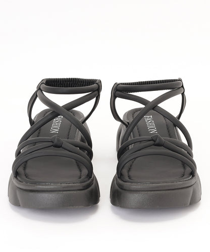 レザー調 パール バックストラップ付き 厚底 サンダル