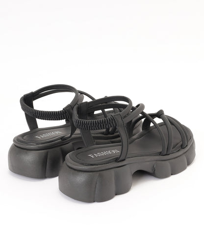 レザー調 パール バックストラップ付き 厚底 サンダル