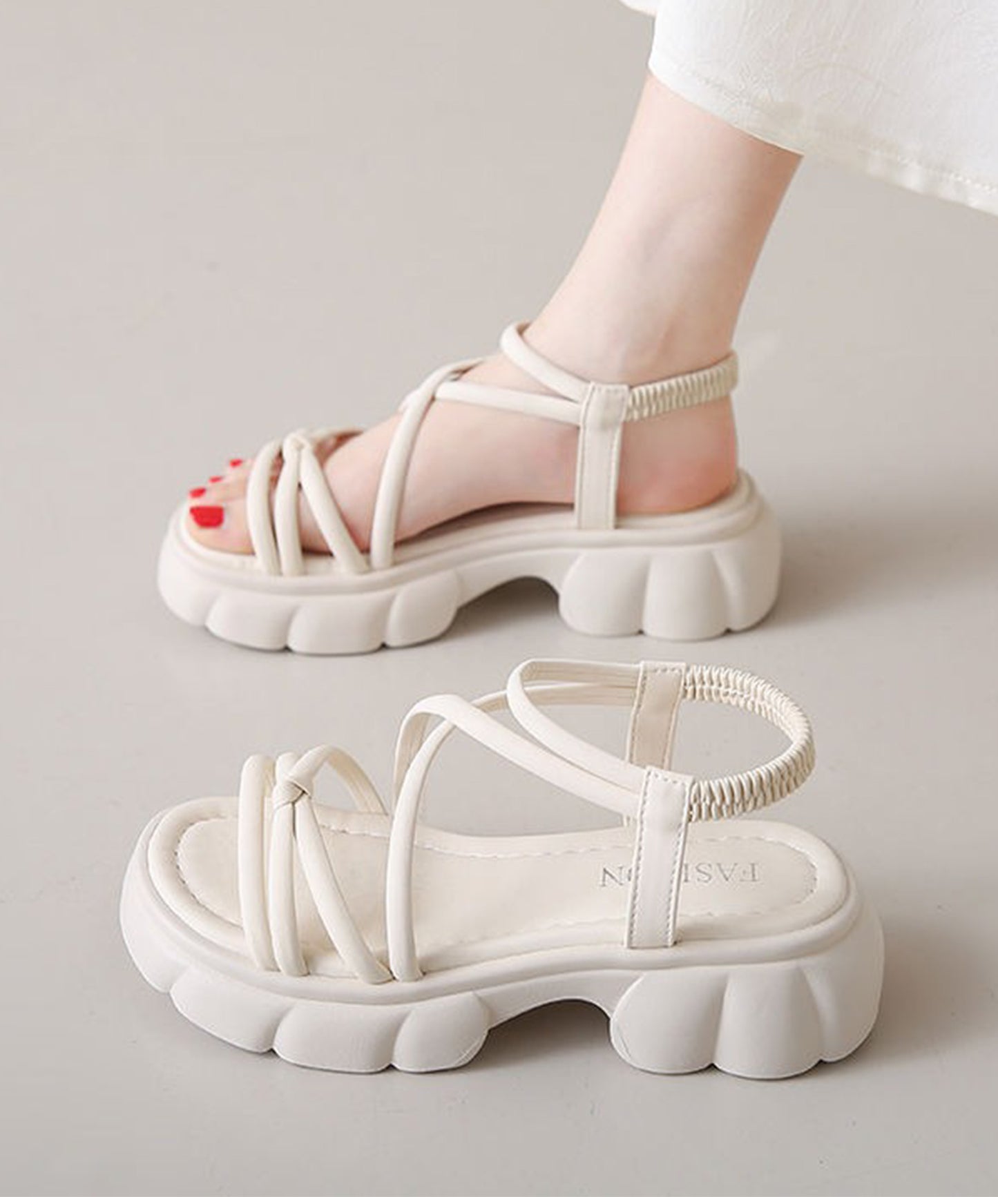 レザー調 チューブ クロス ストラップ 厚底 サンダル