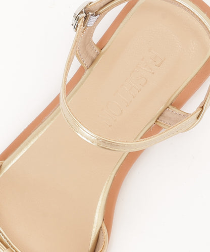 リボン メタリック スクエアトゥ バックストラップ付き サンダル