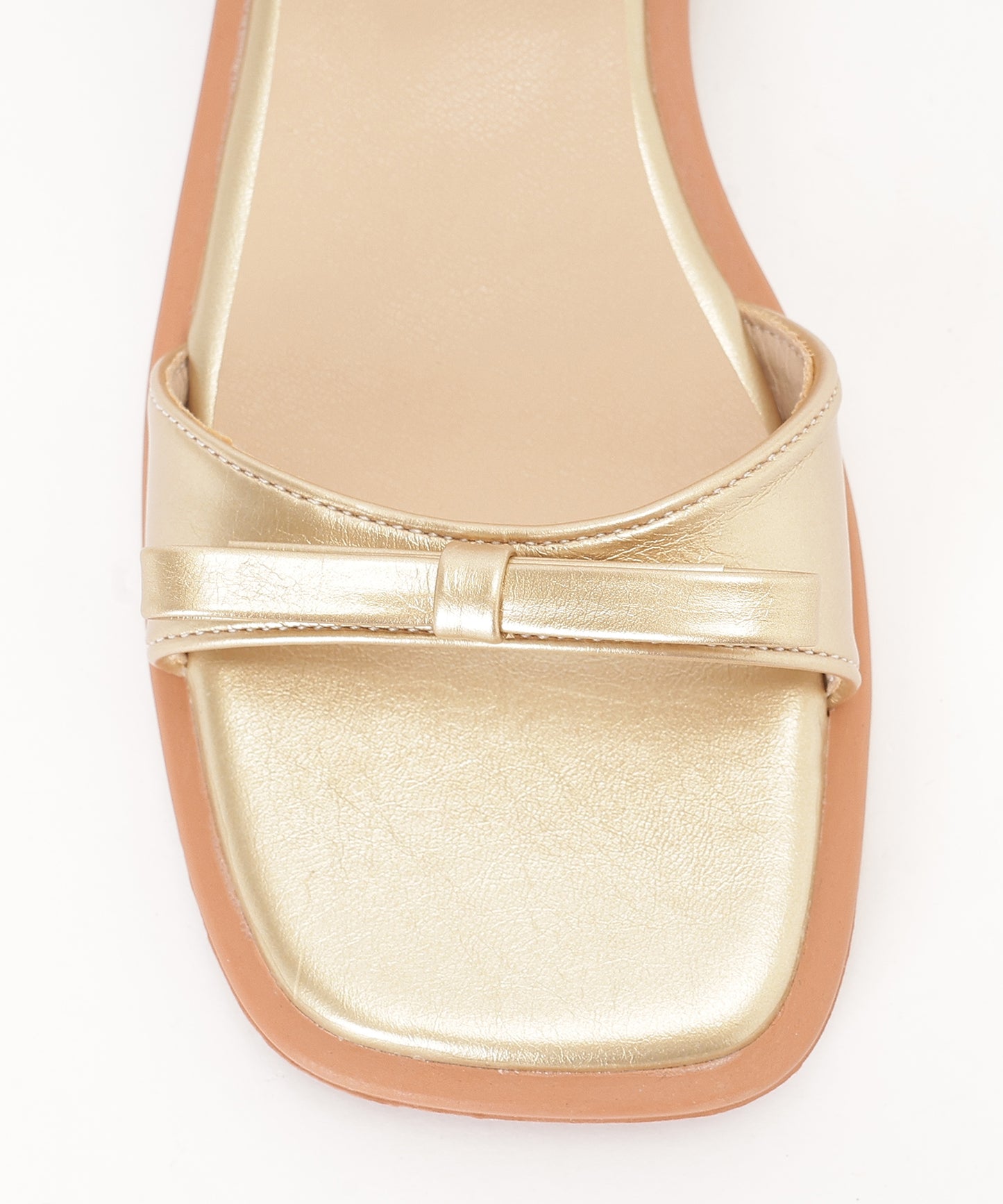 リボン メタリック スクエアトゥ バックストラップ付き サンダル