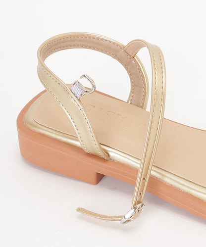 リボン メタリック スクエアトゥ バックストラップ付き サンダル
