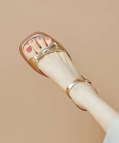 リボン メタリック スクエアトゥ バックストラップ付き サンダル