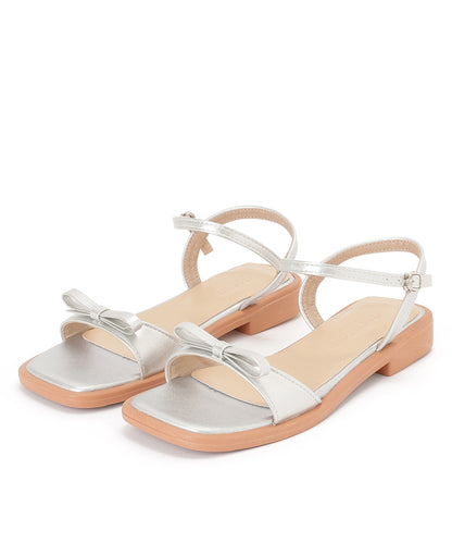 リボン メタリック スクエアトゥ バックストラップ付き サンダル