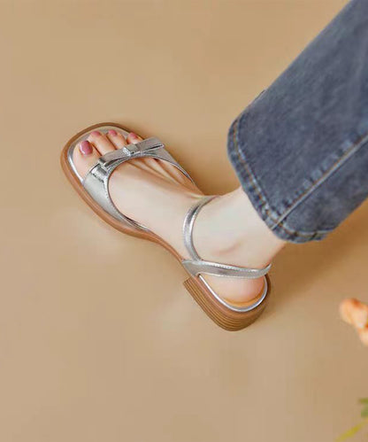 リボン メタリック スクエアトゥ バックストラップ付き サンダル