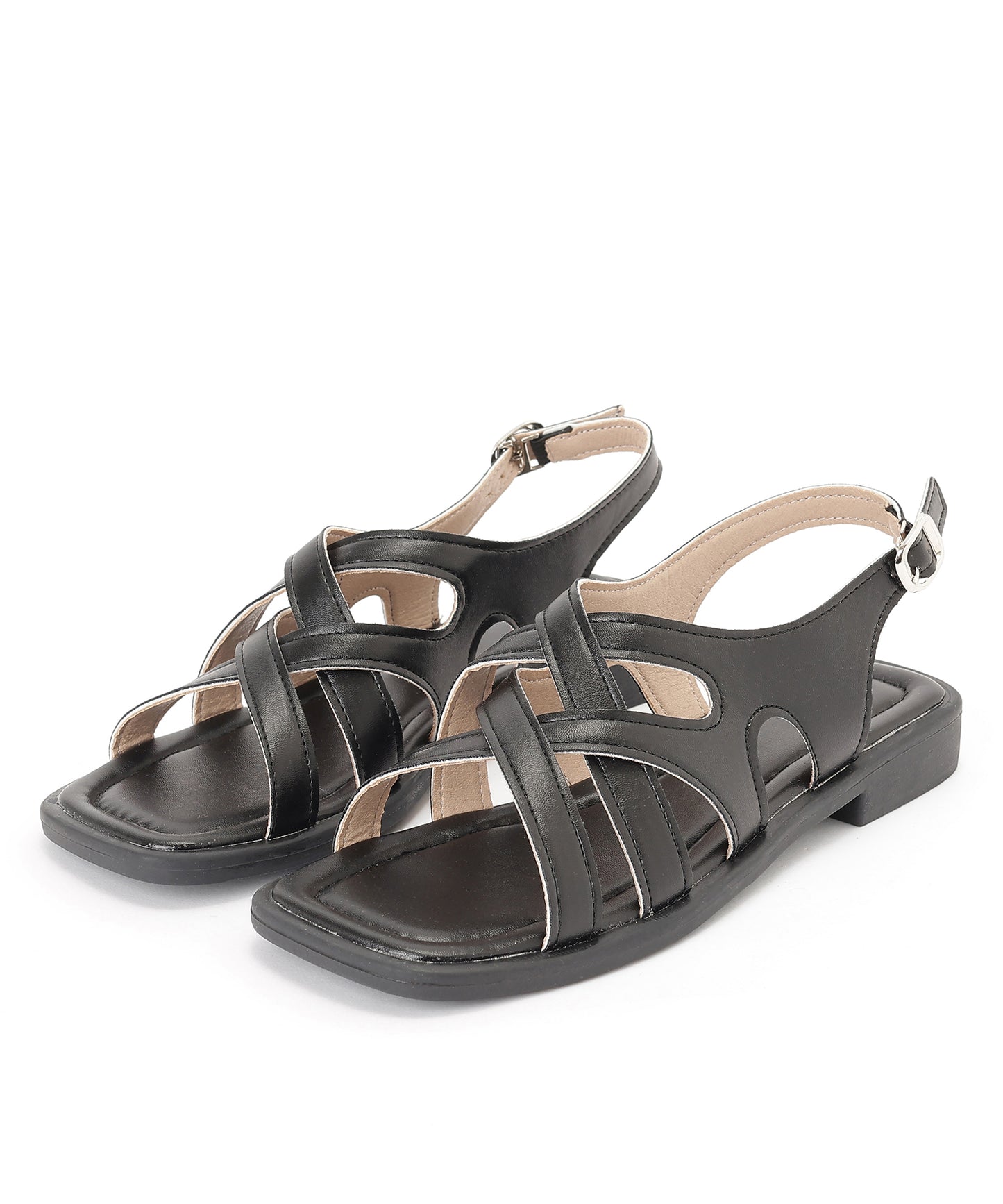 レザー調 クロス バックストラップ フラット サンダル
